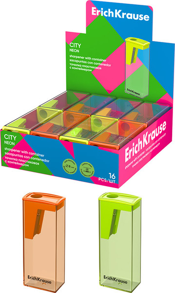 Изображение товара Точилка Erich Krause City Neon с контейнером / 60023 (в ассортименте)
