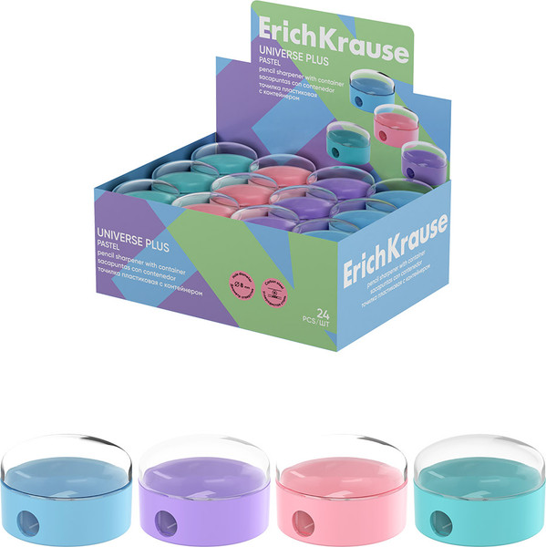 Изображение товара Точилка Erich Krause Universe Plus Pastel с контейнером / 60013 (в ассортименте)