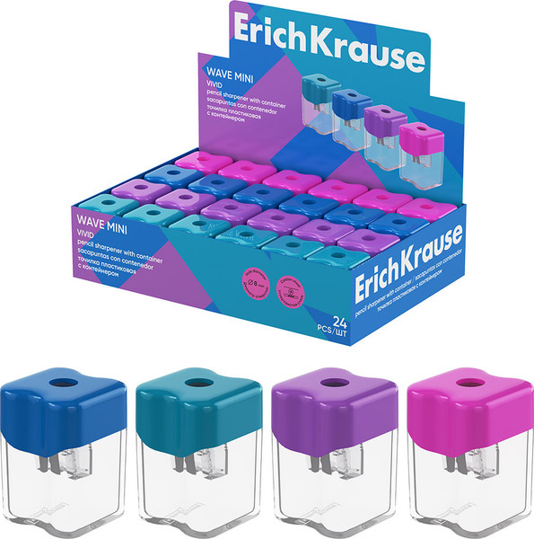 Изображение товара Точилка Erich Krause Wave Mini Vivid с контейнером / 60043 (в ассортименте)