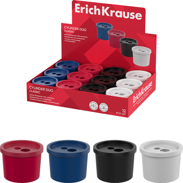 Изображение товара Точилка Erich Krause Cylinder Duo Classic с контейнером / 60060 (в ассортименте)