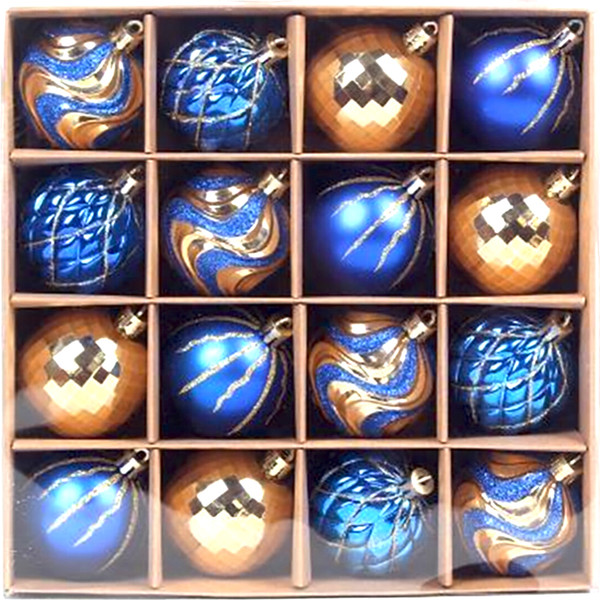 Изображение товара Набор шаров новогодних Золотая сказка 592454 (16шт, золотой/синий)