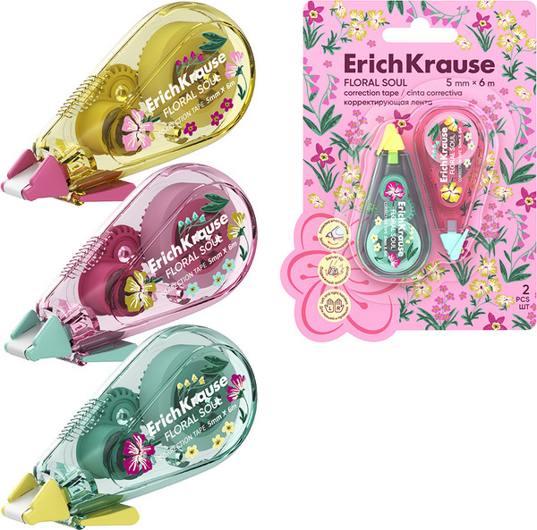 Изображение товара Корректор для текста Erich Krause Floral Soul / 63422 (2шт)