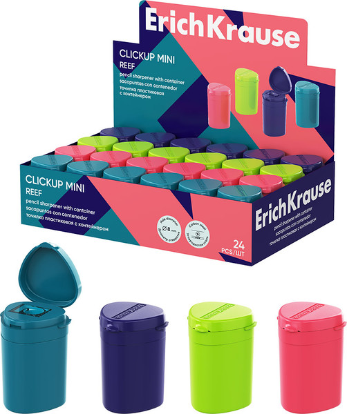 Изображение товара Точилка Erich Krause ClickUp Mini Reef с контейнером / 60063 (в ассортименте)
