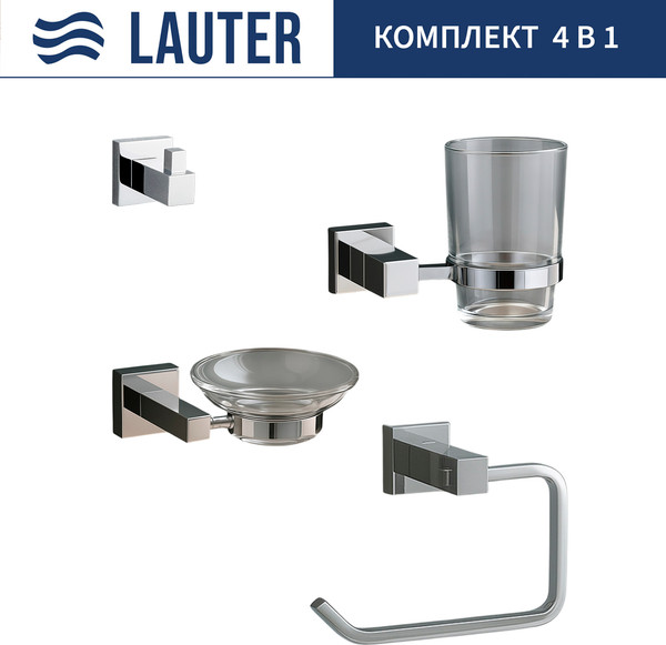 Изображение товара Набор аксессуаров для ванной и туалета Lauter 21SH6061 + 21SH6051 + 21SH6091 + 21SH6071 (Chrome, 4 предмета)