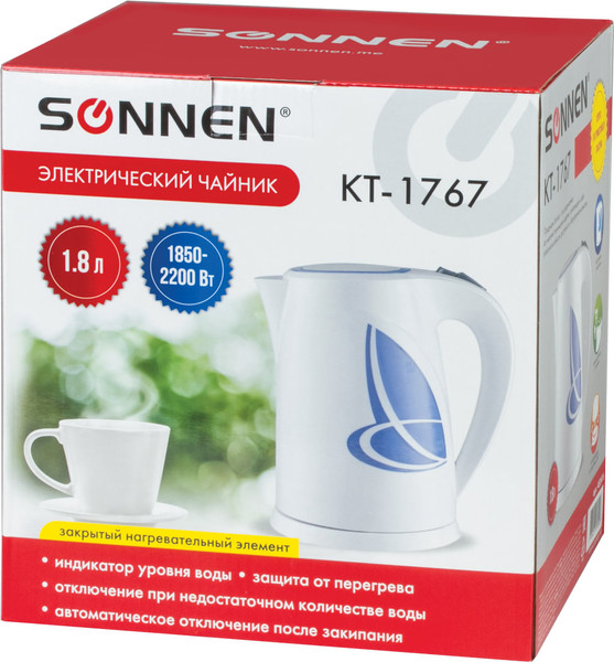 Изображение товара Электрочайник Sonnen KT-1767 / 453416 (белый/синий)