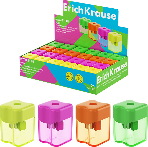 Изображение товара Точилка Erich Krause Wave Mini Neon с контейнером / 60058 (в ассортименте)