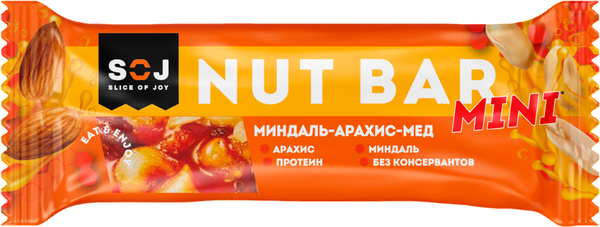 Изображение товара Набор протеиновых батончиков SOJ Nut Bar Mini Ореховый (20x30г, миндаль/арахис/мед)