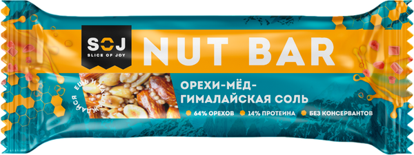 Изображение товара Набор протеиновых батончиков SOJ Nut Bar Mini Ореховый (16x40г, мед/гималайская соль)