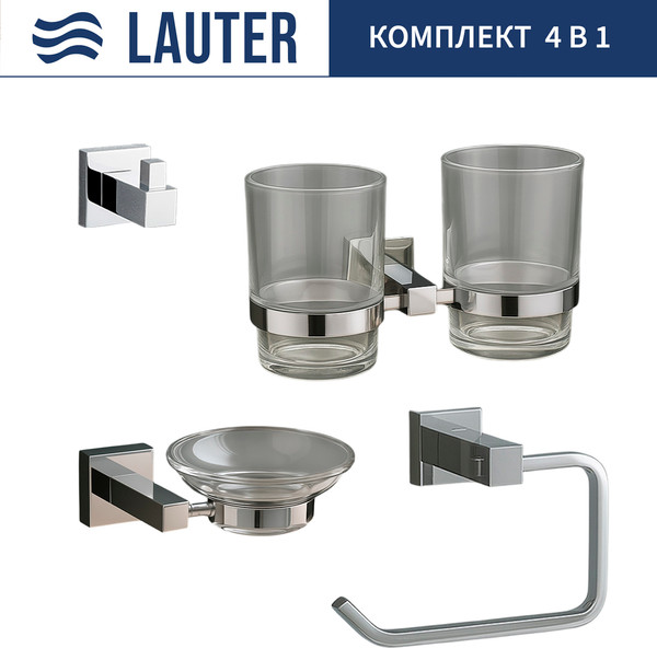 Изображение товара Набор аксессуаров для ванной и туалета Lauter 21SH6081 + 21SH6051 + 21SH6091 + 21SH6071 (Chrome, 4 предмета)