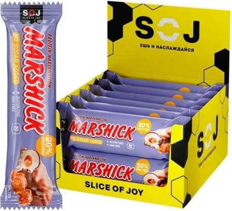 Изображение товара Протеиновый батончик SOJ Marshmallow (16x30г, соленая карамель/молочный шоколад)