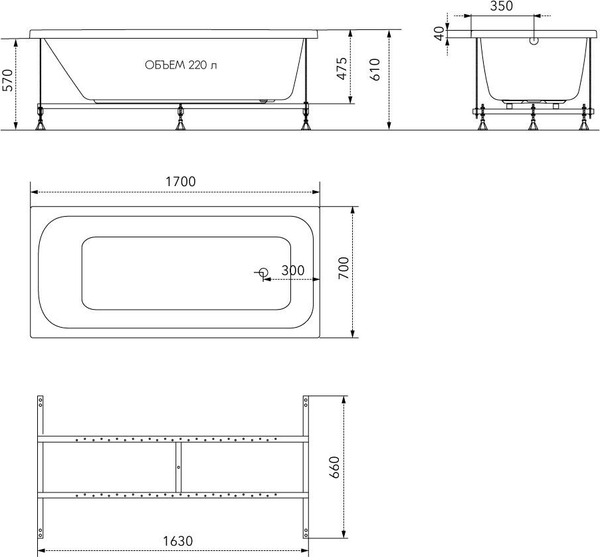 Изображение товара Ванна акриловая Triton Ника 170х70 Люкс Flat (с гидромассажем)
