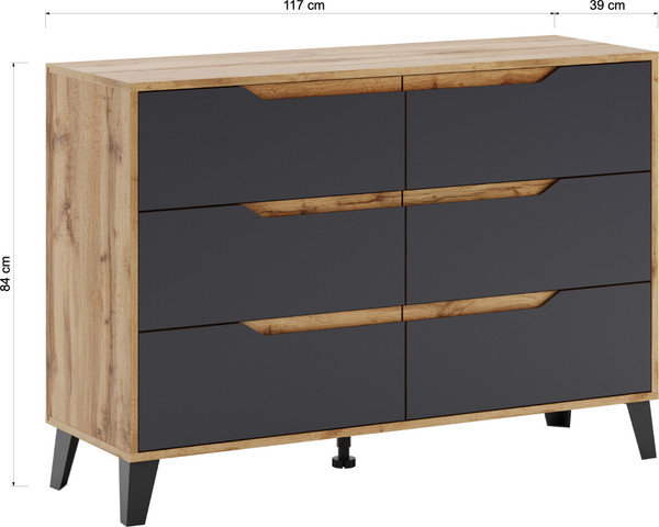 Изображение товара Комод Eligard   Eyva 6S (дуб вотан/графит)