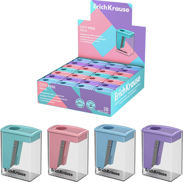 Изображение товара Точилка Erich Krause City Mini Pastel с контейнером / 61277 (в ассортименте)