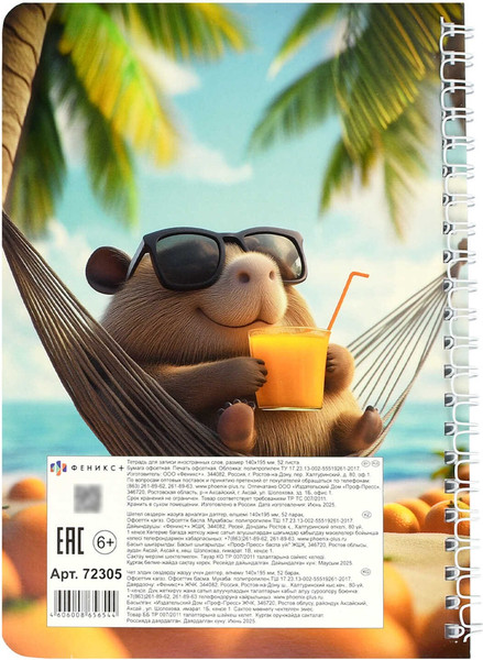 Изображение товара Тетрадь предметная Феникс+ Для записи иностранных слов. Капибара на отдыхе / 72305 (52л)