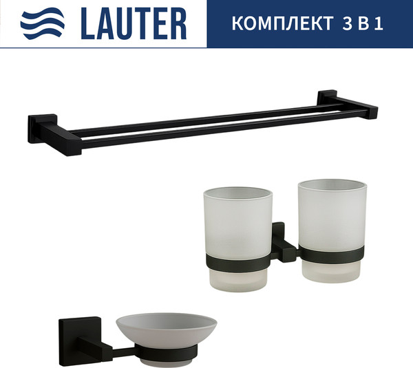 Изображение товара Набор аксессуаров для ванной Lauter 21SH6082 + 21SH6052 + 21SH6022 (Matt Black, 3 предмета)