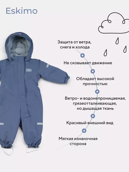 Изображение товара Комбинезон прогулочный детский MOWbaby Eskimo 158/20-80 (синий, р.80)