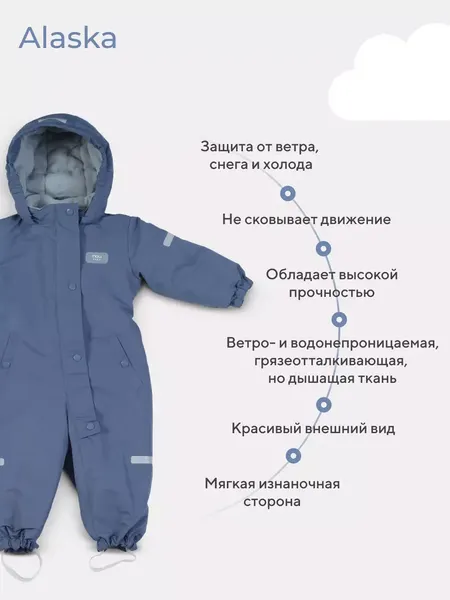 Изображение товара Комбинезон прогулочный детский MOWbaby Alaska new 162/12-74 (синий, р.74)