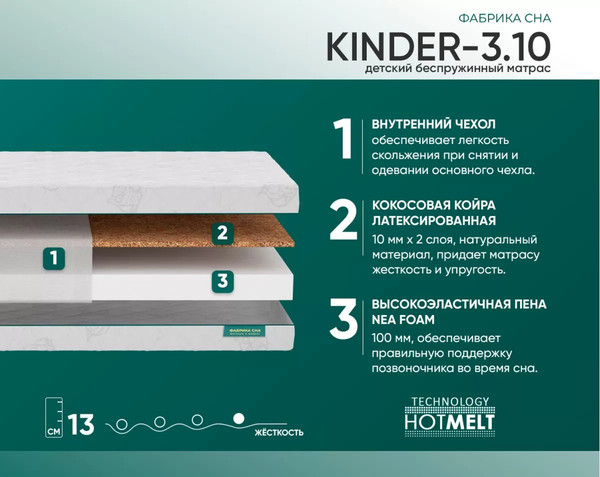 Изображение товара Матрас в кроватку Фабрика сна Kinder 3.10 80x140