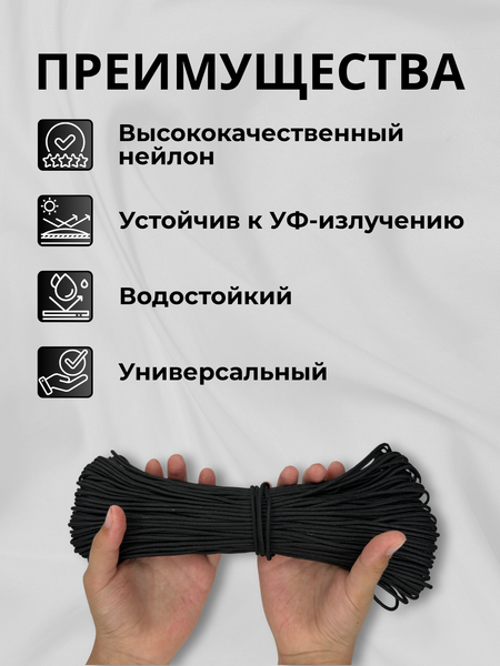 Изображение товара Шнур хозяйственный Мегакорд Паракорд 2мм / 010667 (50м, черный)