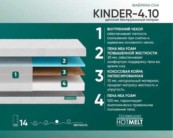 Изображение товара Матрас в кроватку Фабрика сна Kinder 4.10 70x140