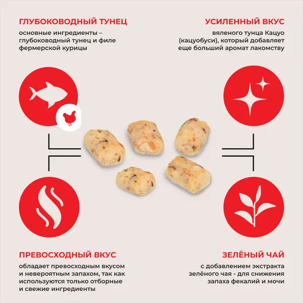 Изображение товара Лакомство для кошек Inaba Чуру-Би Запеченные трубочки Тунец Магуро с Куриным филе (3x10г)