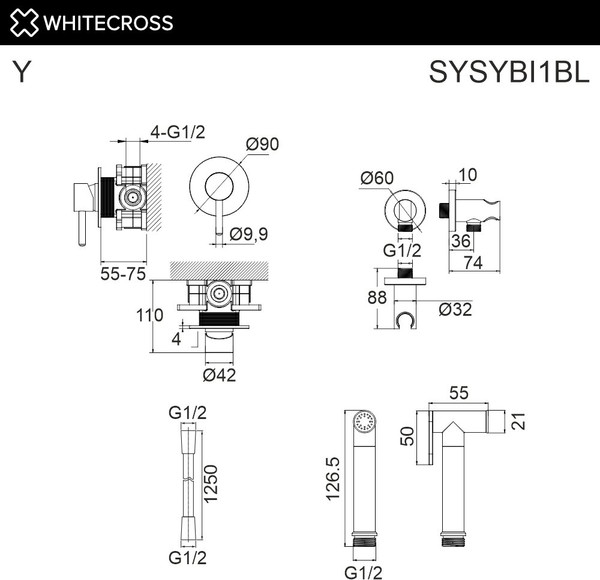 Изображение товара Гигиенический душ со смесителем Whitecross SYSYBI1BL (черный матовый)