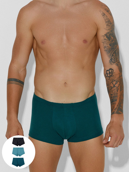 Изображение товара Комплект мужских трусов Mark Formelle 411122-3 (р.86-96, зеленый/атлантическая глубина/мешки денег на черном)