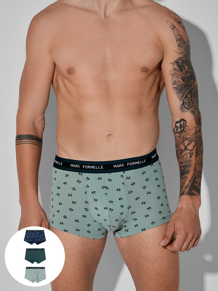 Изображение товара Комплект мужских трусов Mark Formelle 411124-3 (р.98-108, топоры на зеленом льду/темно-зеленый/узор на черном)