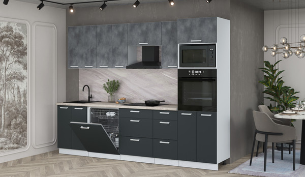 Изображение товара Кухонный гарнитур Интерлиния Мила Лайт 2.8-ПМ1 (бетон портленд/антрацит/травертин серый)