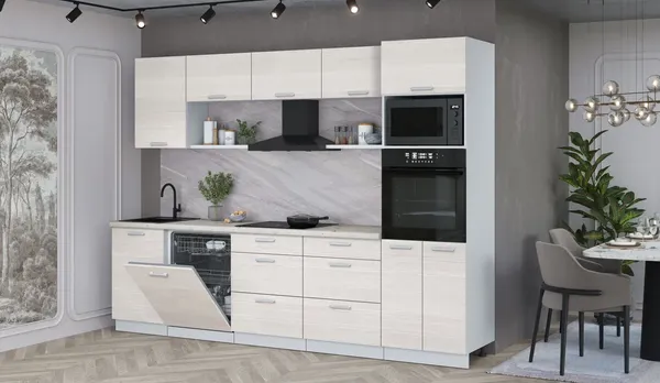 Изображение товара Кухонный гарнитур Интерлиния Мила Лайт 2.9-ПМ1 (вудлайн кремовый/вудлайн кремовый/бискайская сосна)