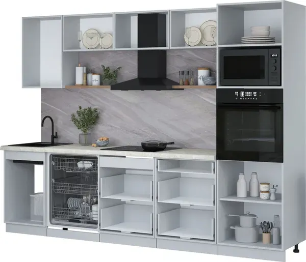 Изображение товара Кухонный гарнитур Интерлиния Мила Лайт 2.9-ПМ1 (вудлайн кремовый/вудлайн кремовый/бискайская сосна)