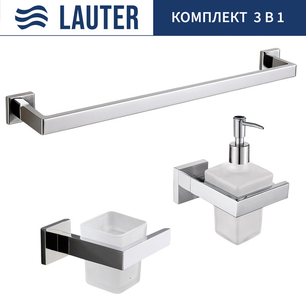 Изображение товара Набор аксессуаров для ванной Lauter 21SH71061 + 21SH71091 + 21SH71011 (Chrome, 3 предмета)
