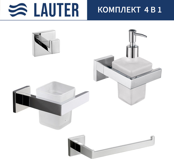 Изображение товара Набор аксессуаров для ванной и туалета Lauter 21SH71061 + 21SH71091 + 21SH71071 + 21SH71091 (Chrome, 4 предмета)