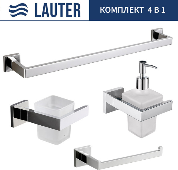 Изображение товара Набор аксессуаров для ванной и туалета Lauter 21SH71061 + 21SH71091 + 21SH71071 + 21SH71011 (Chrome, 4 предмета)