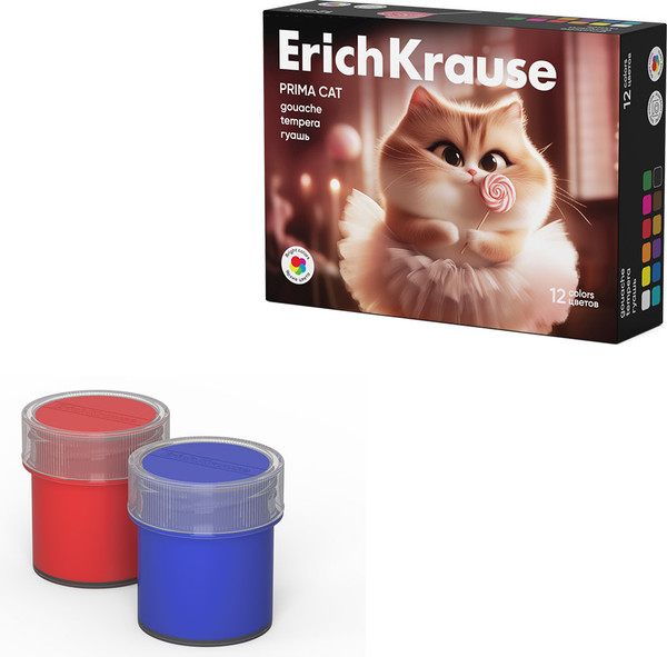 Изображение товара Гуашь Erich Krause Prima Cat / 65193 (12цв)
