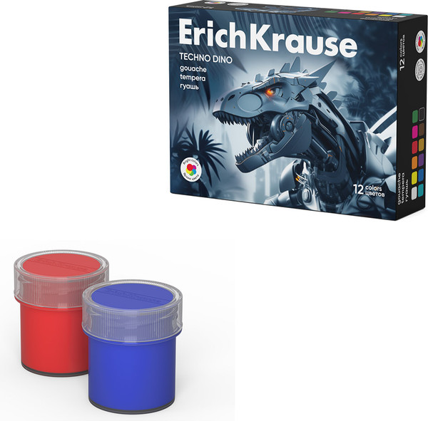 Изображение товара Гуашь Erich Krause Techno Dino / 65195 (12цв)