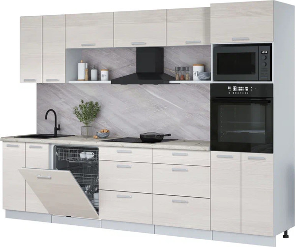 Изображение товара Кухонный гарнитур Интерлиния Мила Лайт 3.0-ПМ1 (вудлайн кремовый/вудлайн кремовый/бискайская сосна)