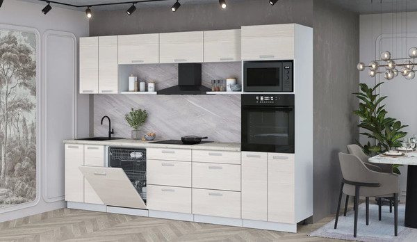 Изображение товара Кухонный гарнитур Интерлиния Мила Лайт 3.0-ПМ1 (вудлайн кремовый/вудлайн кремовый/бискайская сосна)