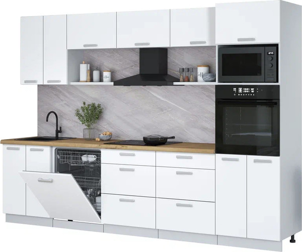 Изображение товара Кухонный гарнитур Интерлиния Мила Лайт 3.0-ПМ1 (белый платинум/белый платинум/дуб бунратти)