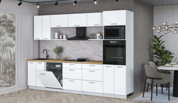 Изображение товара Кухонный гарнитур Интерлиния Мила Лайт 3.0-ПМ1 (белый платинум/белый платинум/дуб бунратти)