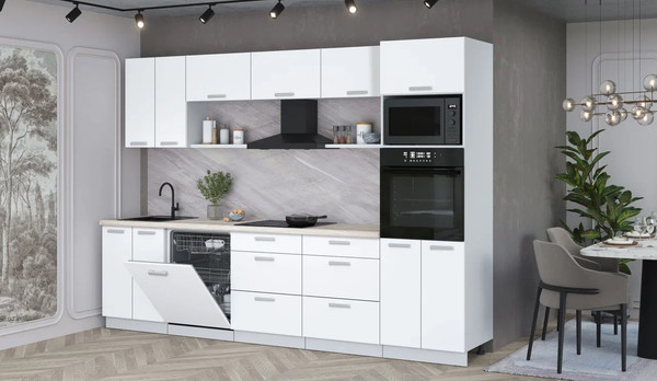 Изображение товара Кухонный гарнитур Интерлиния Мила Лайт 3.0-ПМ1 (белый платинум/белый платинум/травертин серый)