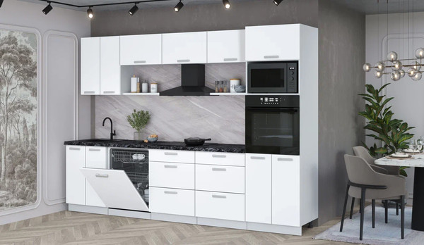 Изображение товара Кухонный гарнитур Интерлиния Мила Лайт 3.0-ПМ1 (белый платинум/белый платинум/кастилло темный)