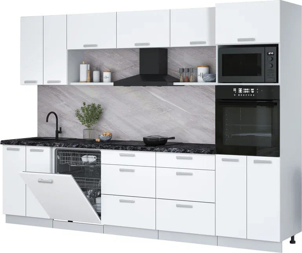 Изображение товара Кухонный гарнитур Интерлиния Мила Лайт 3.0-ПМ1 (белый платинум/белый платинум/кастилло темный)