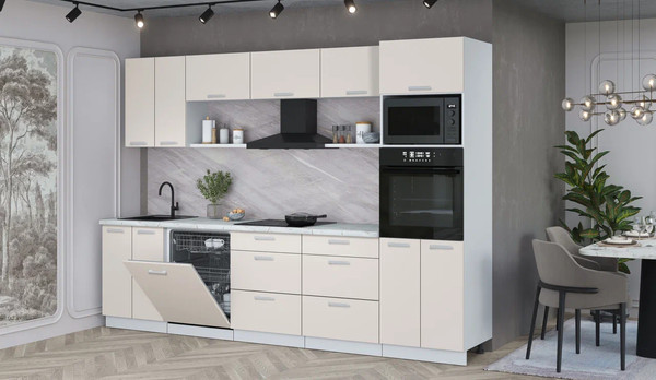 Изображение товара Кухонный гарнитур Интерлиния Мила Лайт 3.0-ПМ1 (персидский жемчуг/персидский жемчуг/серый каспий)