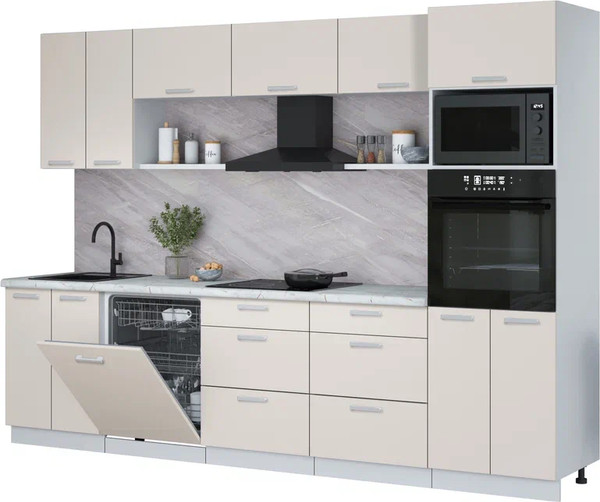 Изображение товара Кухонный гарнитур Интерлиния Мила Лайт 3.0-ПМ1 (персидский жемчуг/персидский жемчуг/серый каспий)