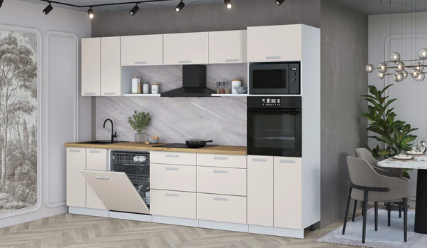 Изображение товара Кухонный гарнитур Интерлиния Мила Лайт 3.0-ПМ1 (персидский жемчуг/персидский жемчуг/дуб бунратти)