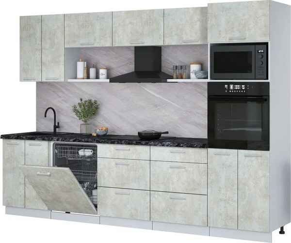 Изображение товара Кухонный гарнитур Интерлиния Мила Лайт 3.0-ПМ1 (бетон лайт/бетон лайт/кастилло темный)