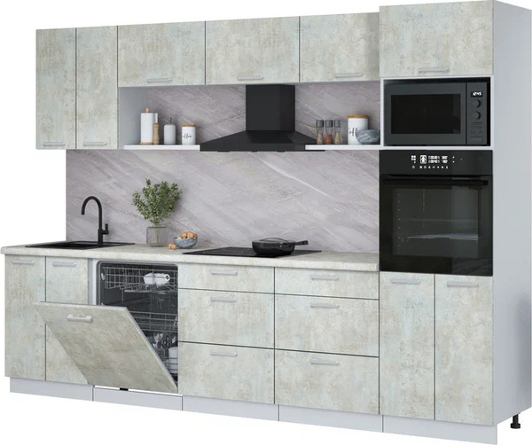 Изображение товара Кухонный гарнитур Интерлиния Мила Лайт 3.0-ПМ1 (бетон лайт/бетон лайт/опал светлый)