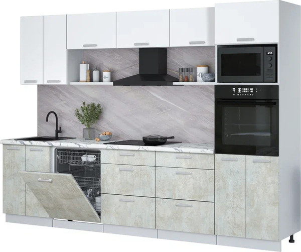 Изображение товара Кухонный гарнитур Интерлиния Мила Лайт 3.0-ПМ1 (белый платинум/бетон лайт/белый гранит)