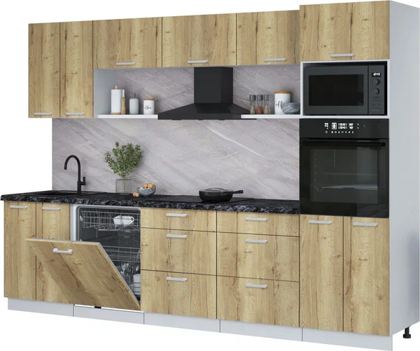 Изображение товара Кухонный гарнитур Интерлиния Мила Лайт 3.0-ПМ1 (дуб золотой/дуб золотой/кастилло темный)